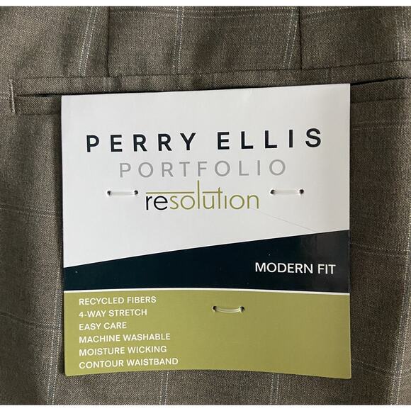 Perry Ellis Portfolio Men's 38x32 Dress Pants Modern Fit Stretch Dark Beige NEW - Picture 8 of 10